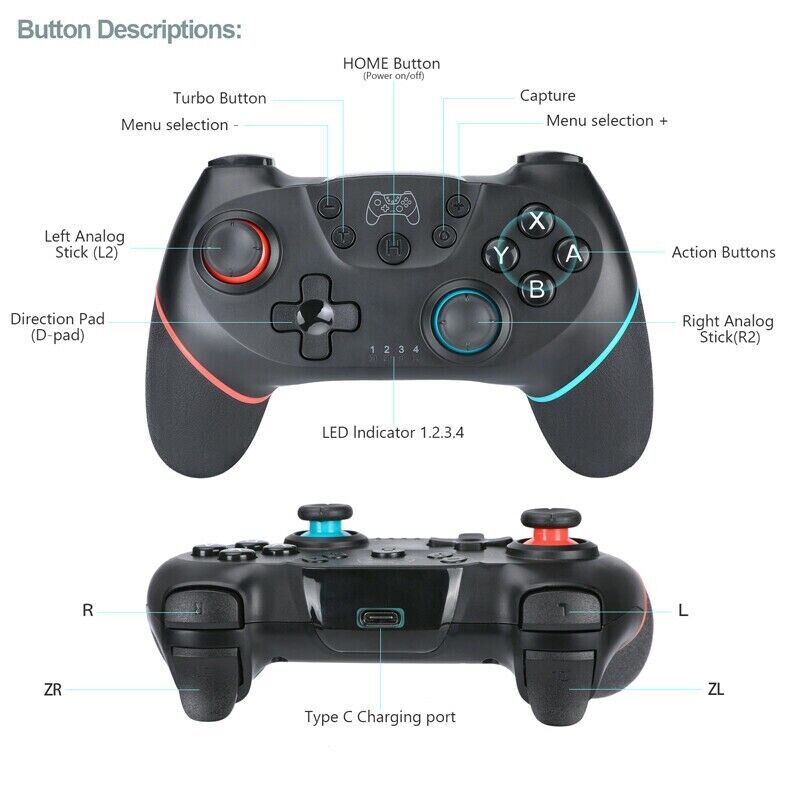 Wireless Pro Controller Gamepad For Nintendo Switch Joypad Joystick Remote USA Pi-Mart