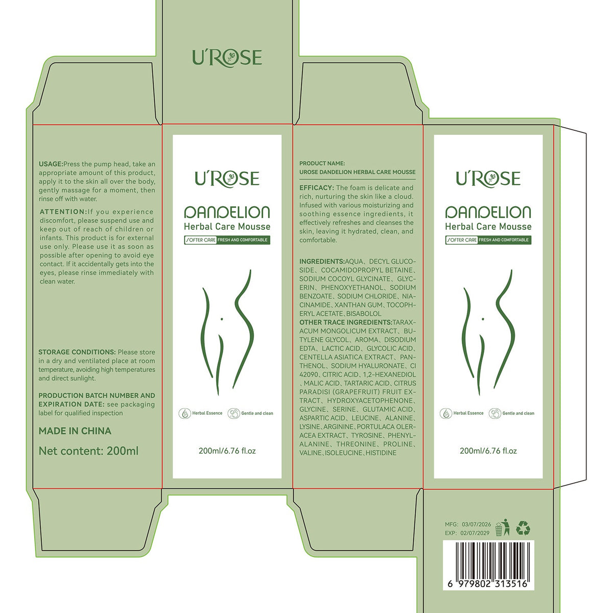 UROSE Dandelion Herbal Care Mousse 200ml Tri Light Beauty