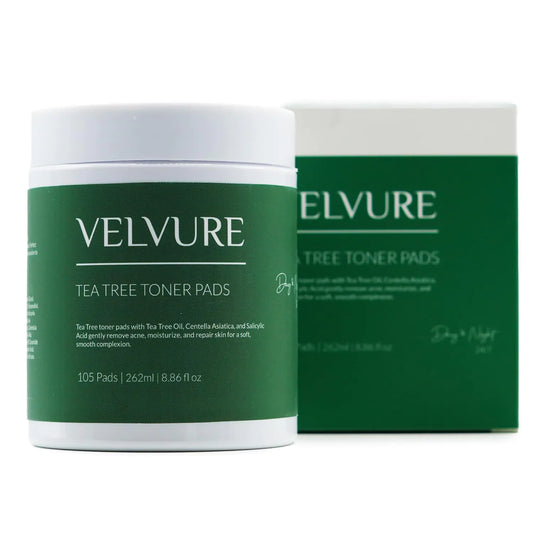 Velvure - Tea Tree Toner Pads - 105 Pads - Well Soaked & Wet - Dual Sided - Saliclyic Acid - for Exfoliation Hydration & Acne Treatment - Soothing Irritated Skin & Inflammation - for All Skin Types
