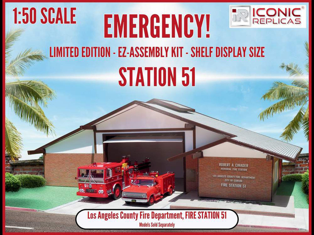 Los Angeles County Fire Department Fire Station 51 Diorama EZ Assembly Kit "Emergency!" Series 1/50 Model by Iconic Replicas LuxuryLifeWay Online Store