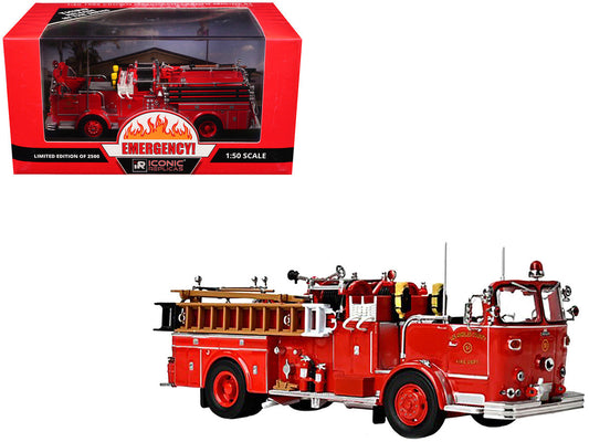 1965 Crown Firecoach Fire Engine "Los Angeles County Fire Department" LA County FD (LACFD) "Emergency!" Series Limited Edition to 2500 pieces Worldwide 1/50 Diecast Model by Iconic Replicas LuxuryLifeWay Online Store