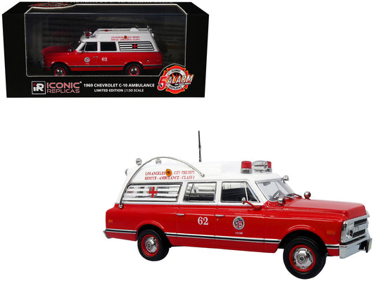 1969 Chevrolet C-10 Ambulance "Los Angeles City Fire Department" Red and White "5 Alarm" Series Limited Edition 1/50 Diecast Model by Iconic Replicas LuxuryLifeWay Online Store