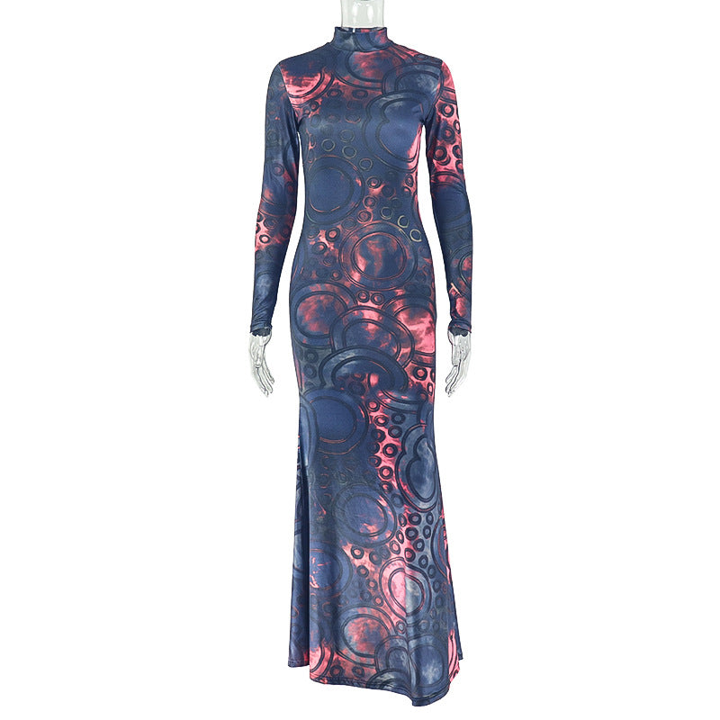 Stand Collar Long Sleeve Waist-trendy Dress LadyShow.Store