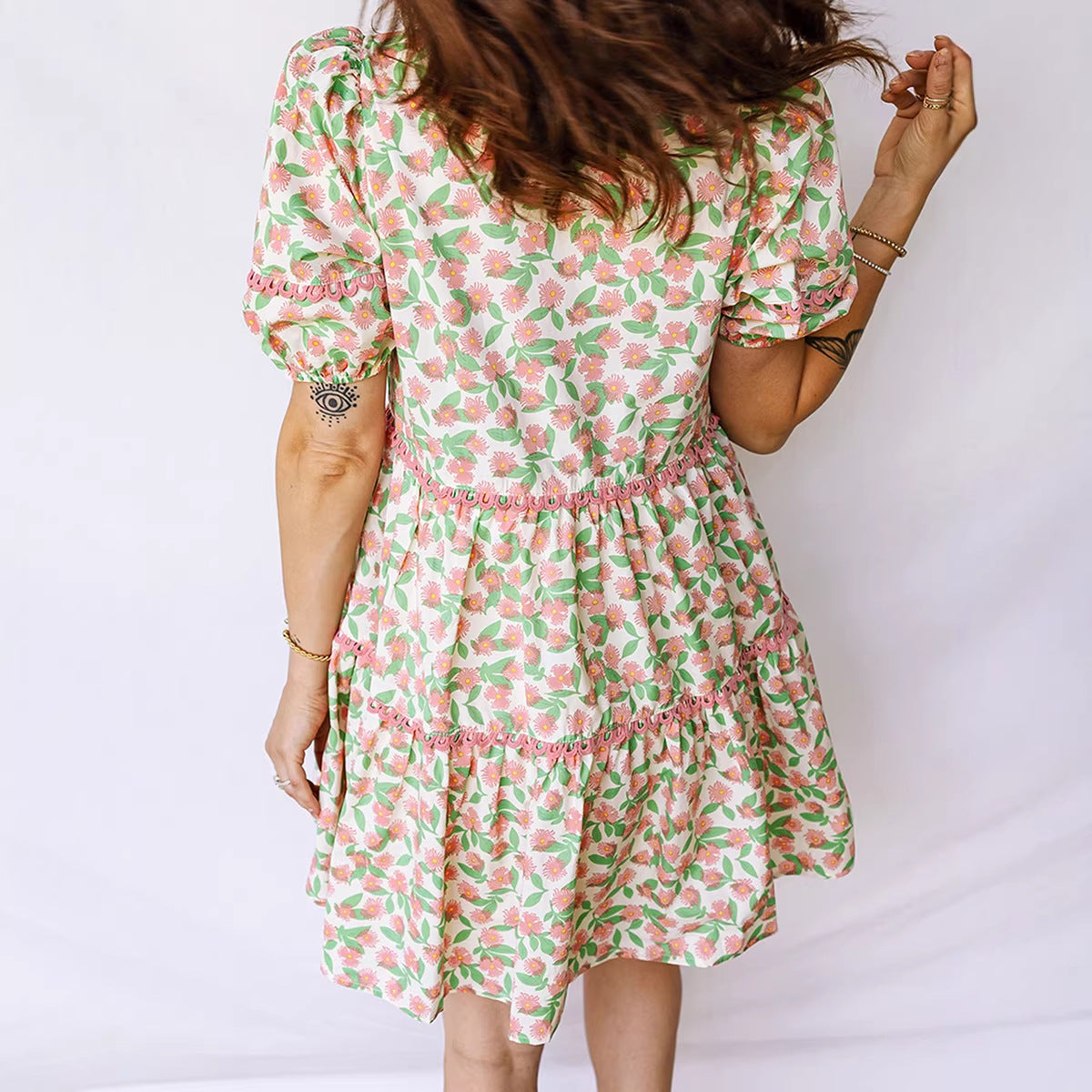 Printed Lace Patchwork Dress Women NorixaFashion.com