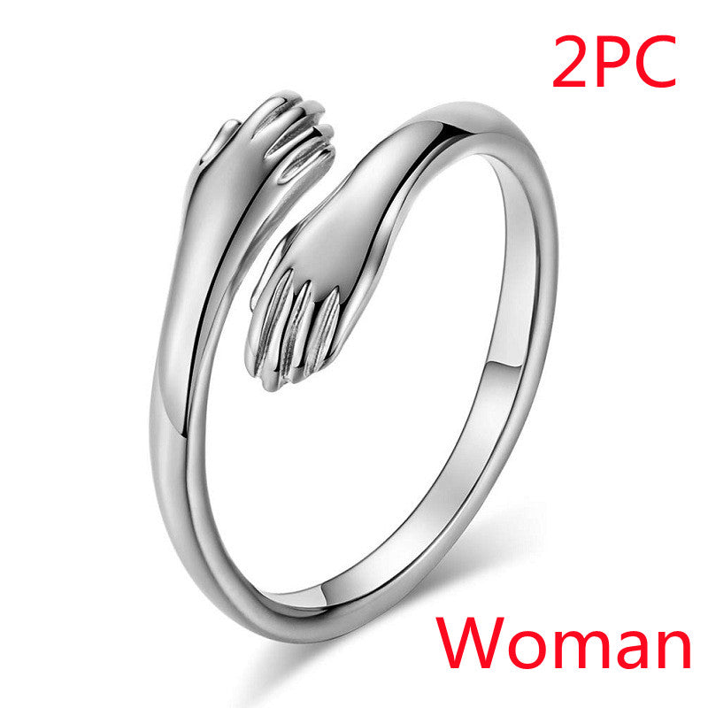 Alloy Simple Hands Hug Ring Opening Adjustable Jewelry CJD