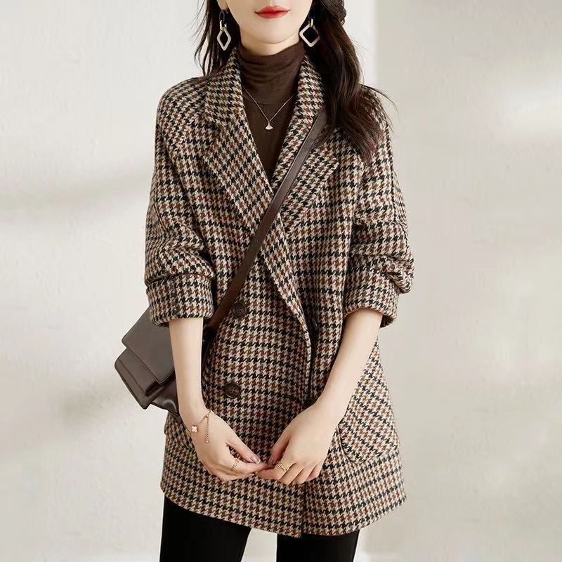 Houndstooth Woolen Overcoat NorixaFashion.com