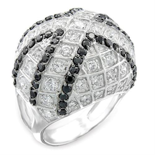 50518 - Rhodium + Ruthenium 925 Sterling Silver Ring with AAA Grade CZ  in Jet LuxuryLifeWay Online Store