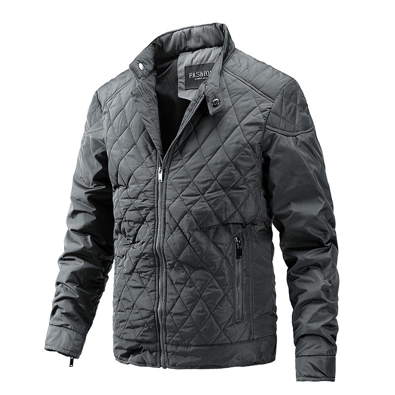 2026 Cross-Border Autumn And Winter Men's Lightweight Cotton Jacket Casual Diamond-Shaped Stand Collar Coat Harrington Jacket Cotton-Padded Jacket Men's Fashion Trend NorixaFashion.com
