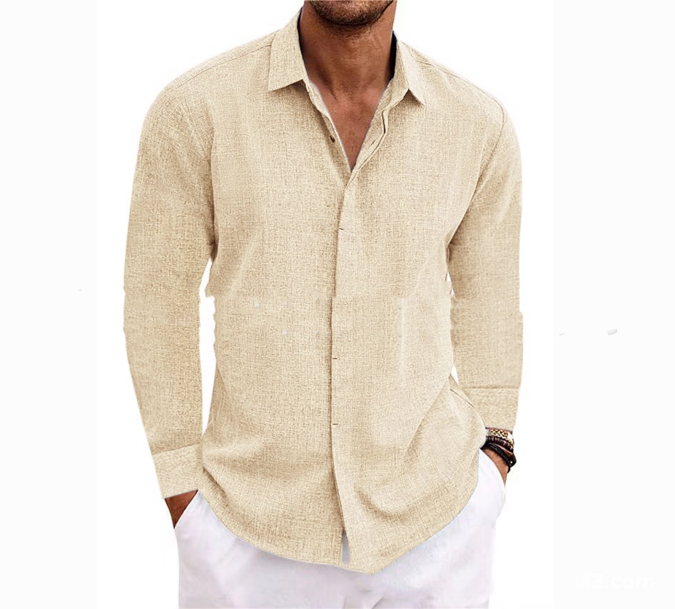 Long Sleeve T-shirt Undershirt Solid Color Long Sleeve Cotton Linen Shirt Men NorixaFashion.com