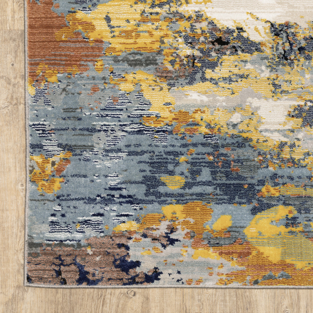 2' X 8' Yellow Gold Blue Grey Brown And Beige Abstract Power Loom Stain Resistant Runner Rug LuxuryLifeWay Online Store