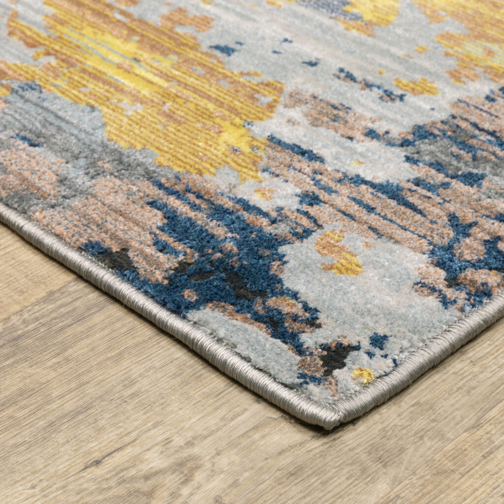 2' X 8' Yellow Gold Blue Grey Brown And Beige Abstract Power Loom Stain Resistant Runner Rug LuxuryLifeWay Online Store