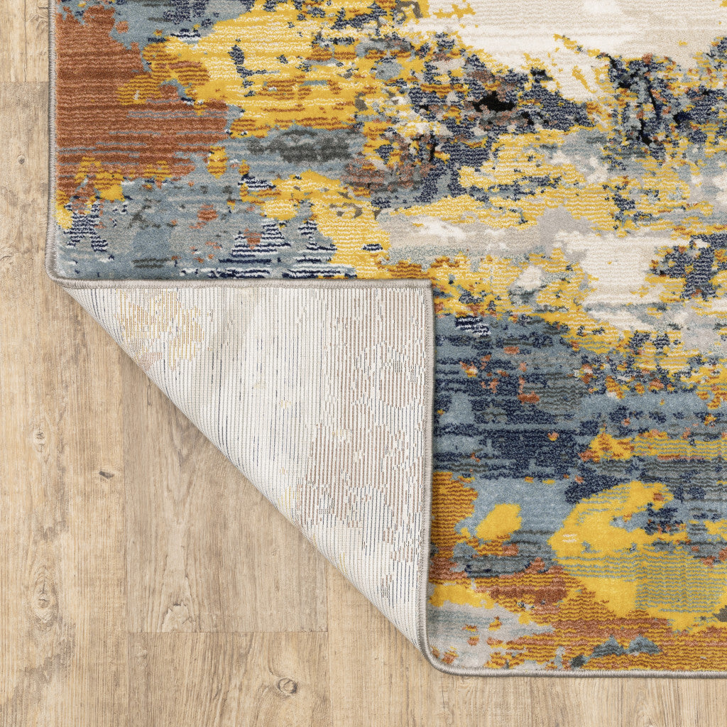 2' X 8' Yellow Gold Blue Grey Brown And Beige Abstract Power Loom Stain Resistant Runner Rug LuxuryLifeWay Online Store