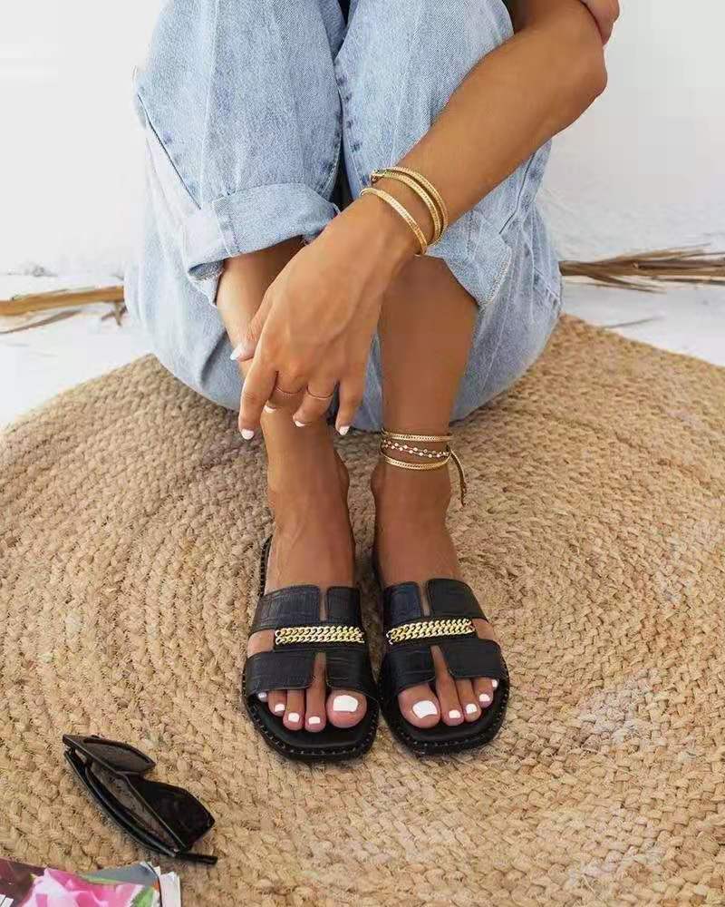 Beach Casual Flat Heel Chain One-line Women's Sandals LadyShow.Store