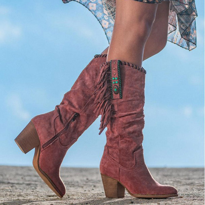 Frosted high-tube fringed women's boots LadyShow.Store