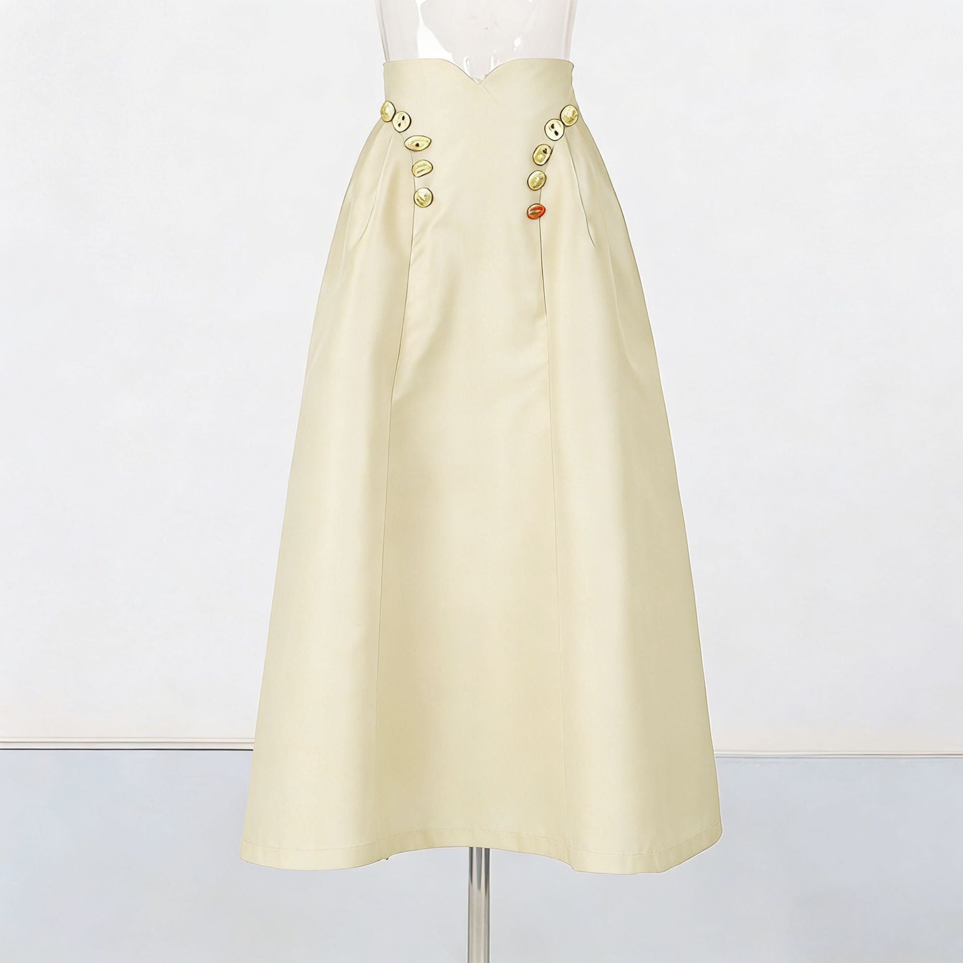 Irregularly Shaped Button-decorated Pleated Midi Skirt NorixaFashion.com