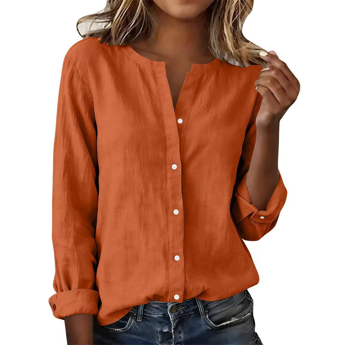2026 European And American  Independent Site Bamboo Cotton Plus-Size Casual Stand-Collar Women's Shirt NorixaFashion.com