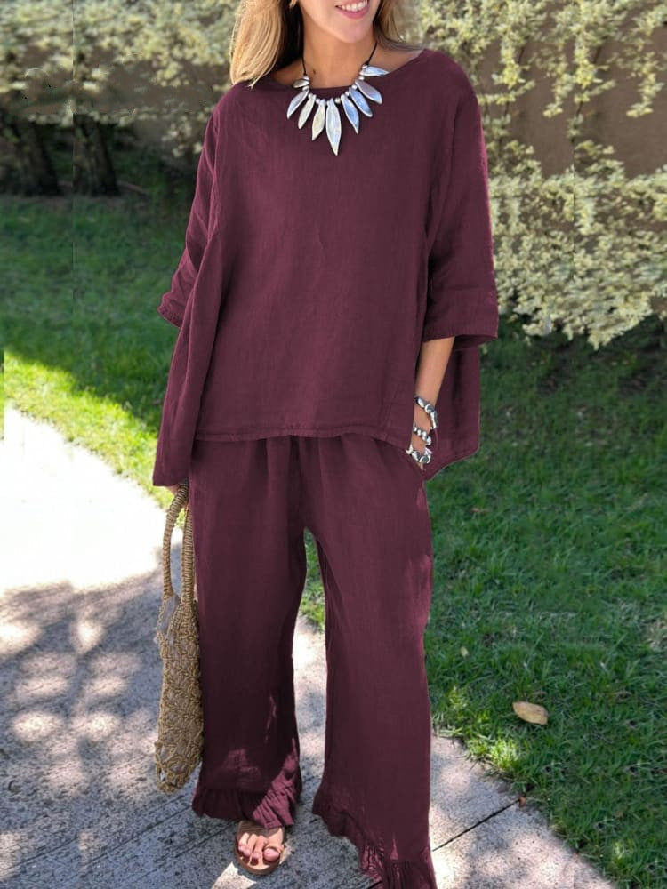 Cotton And Linen Women's Fashion Loose Trousers Two-piece Suit NorixaFashion.com