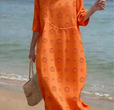 Printed Ladies Long-sleeved Round Neck Dress LadyShow.Store