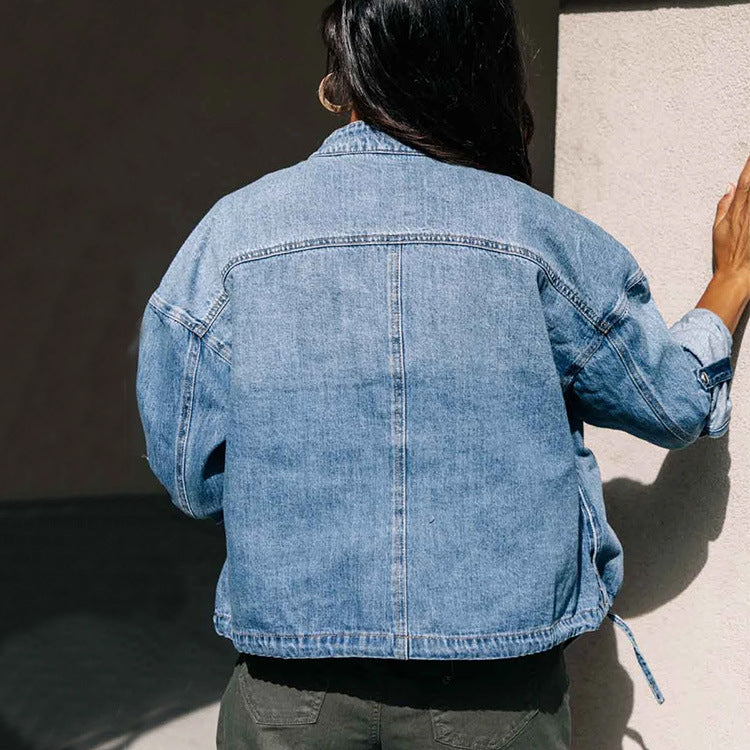 Ladies Denim Jacket Drawstring Loose Ladies Denim Jacket LuxuryLifeWay Online Store