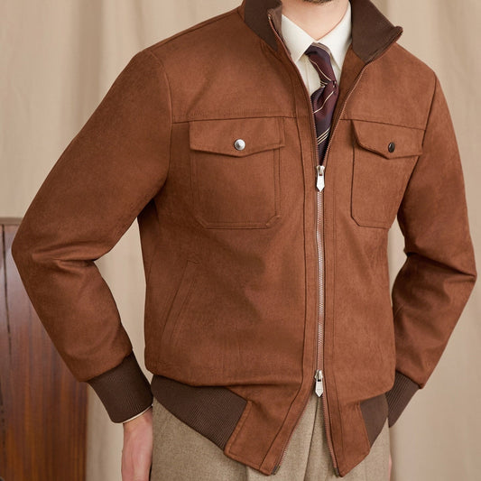 Stylish Stand-up Collar Faux Suede Velvet Jacket For The Modern Professional Best YouTube Store