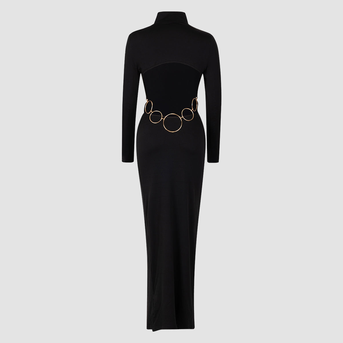 Black Turtleneck Cut - Out Long - Sleeve Dress NorixaFashion.com