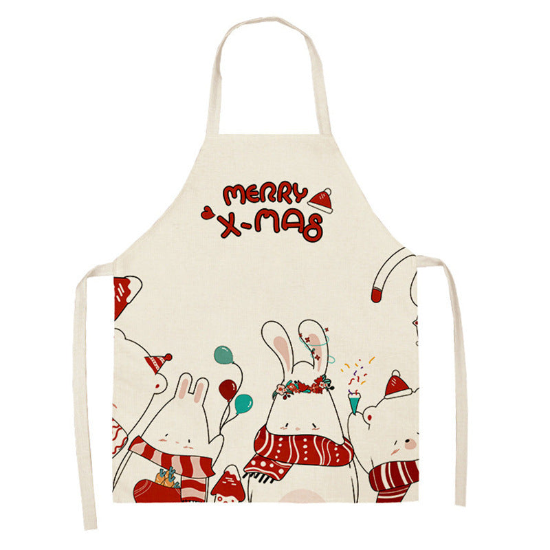 Christmas Deer Art Pattern Female Cleaning Home Cooking Kitchen Apron Chef Ear Cotton Linen PearlNestDecor.com