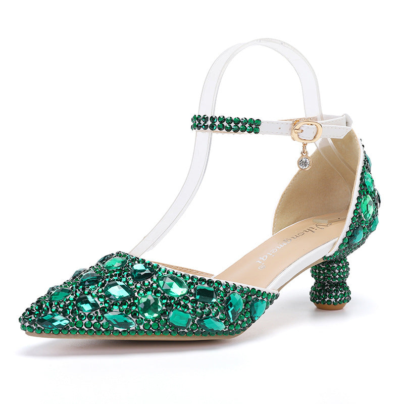 Low-top Summer New Blue Color Pointed Gourd Heel Rhinestone Multi-color Fashion Wedding Banquet Women's Shoes LuxuryLifeWay Online Store