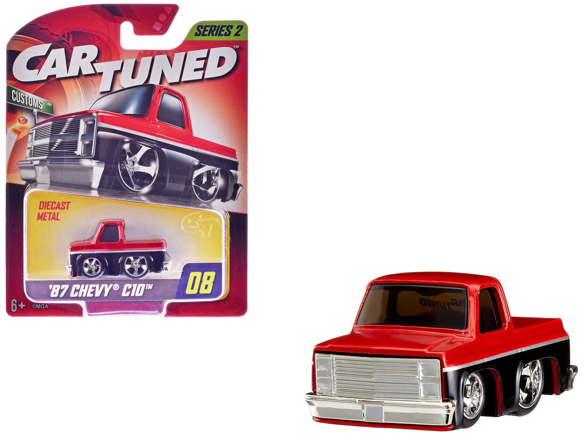 1987 Chevrolet C10 Pickup Truck Red Metallic and Black "Customs" Series 2 Diecast Model Car by CarTuned LuxuryLifeWay Online Store