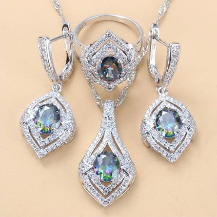 Gem-inlaid Pendant Earrings Necklace Ring Ladies Three-piece Set LadyShow.Store