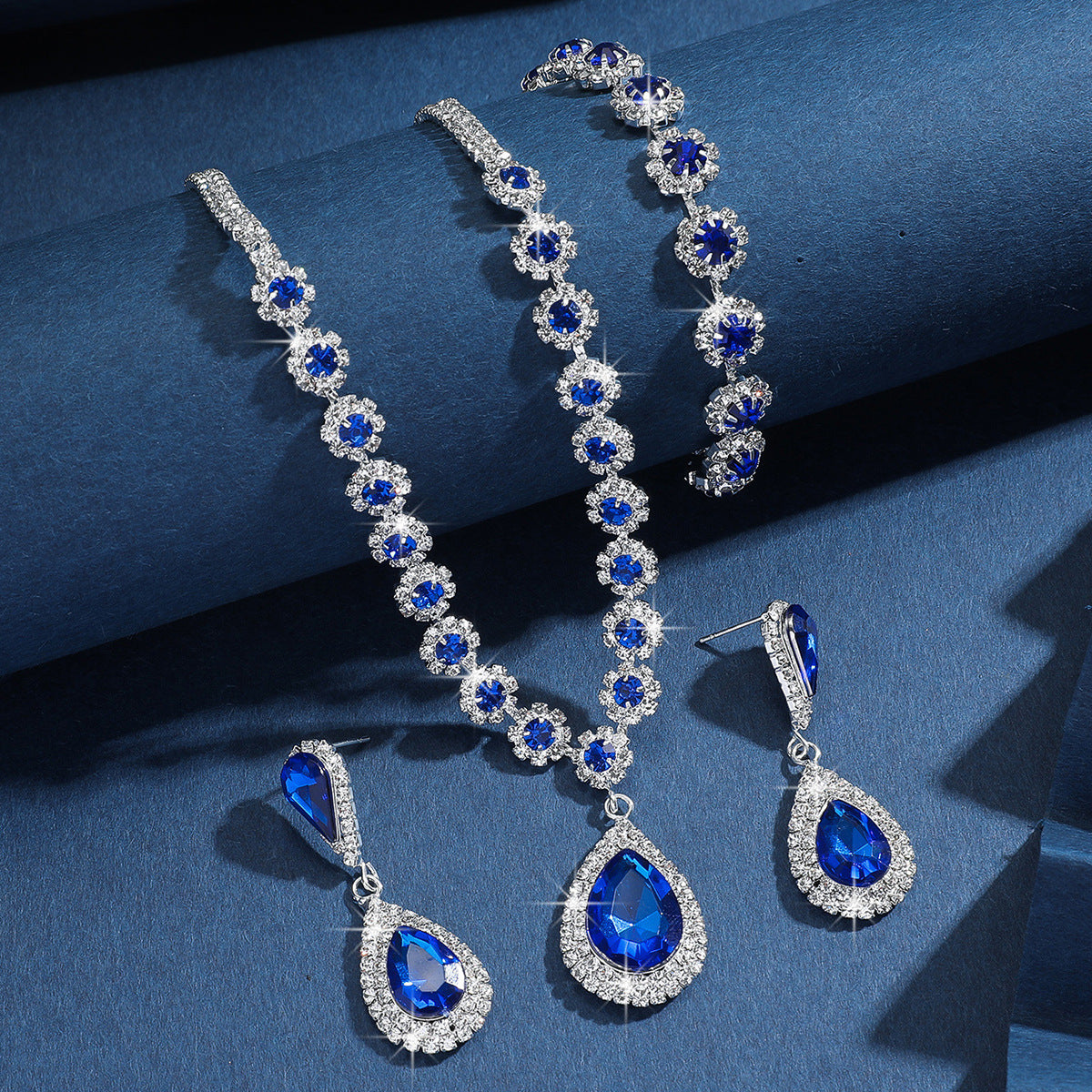 Diamond Necklace Earrings And Bracelet Three Piece Jewelry Set LadyShow.Store