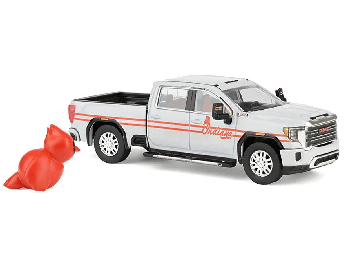 2022 GMC Sierra 3500 HD Pickup Truck "Indiana Cardinals" Silver Metallic with Red Stripes and Cardinal Figure "2025 Greenlight Waltersons Collector's Expo Exclusive" 1/64 Diecast Model Car by Greenlight LuxuryLifeWay Online Store