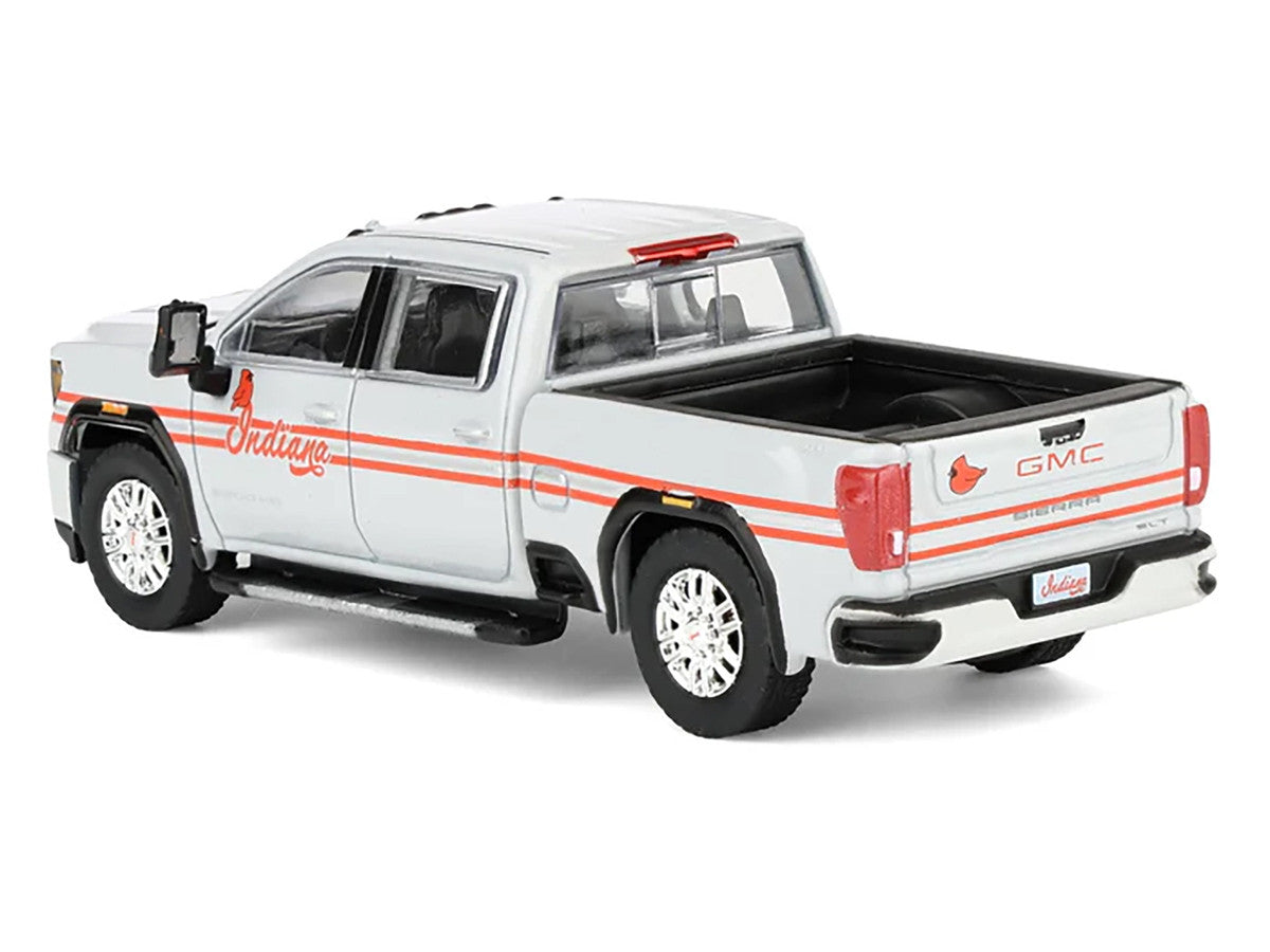 2022 GMC Sierra 3500 HD Pickup Truck "Indiana Cardinals" Silver Metallic with Red Stripes and Cardinal Figure "2025 Greenlight Waltersons Collector's Expo Exclusive" 1/64 Diecast Model Car by Greenlight LuxuryLifeWay Online Store