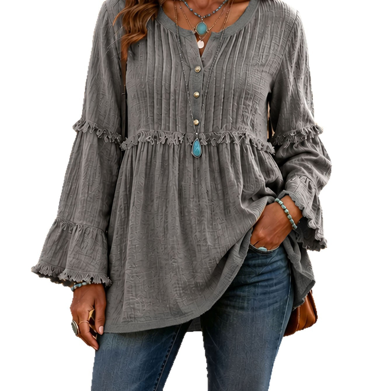 Lace-trimmed Loose-fit Shirt With Tassel Patchwork Top NorixaFashion.com