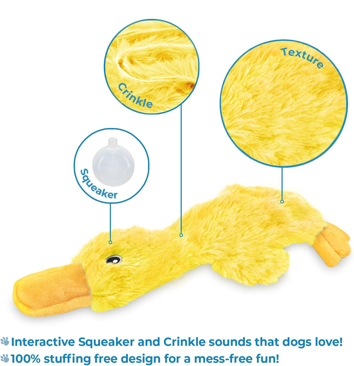 Best Pet Supplies Interactive Squeaky Dog Toy - Crinkle Duck, Yellow  Stuffing-Free Or Stuffed Body, Soft, Squeaks & Crinkles, No Mess, Perfect For Moderate Chewers, Toss And Fetch Play Pets Fashion