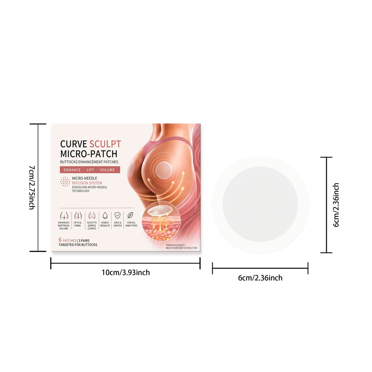 Gentle And Delicate Buttocks, Soft And Moisturizing Care For Buttocks, Skin Friendly Contour, Easy To Absorb Buttocks Skin Tightening Patch 6pcs 1 Box Tri Light Beauty
