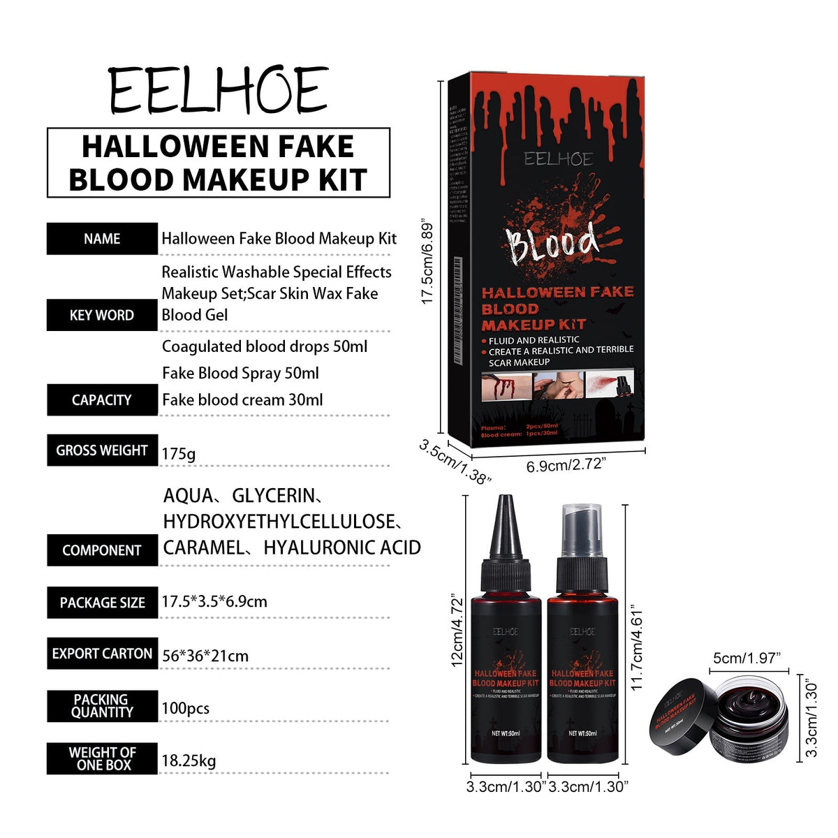 Halloween Fake Blood Makeup Suit Blood Spray 50mlx2  -plasma 30mlx1 1box Tri Light Beauty