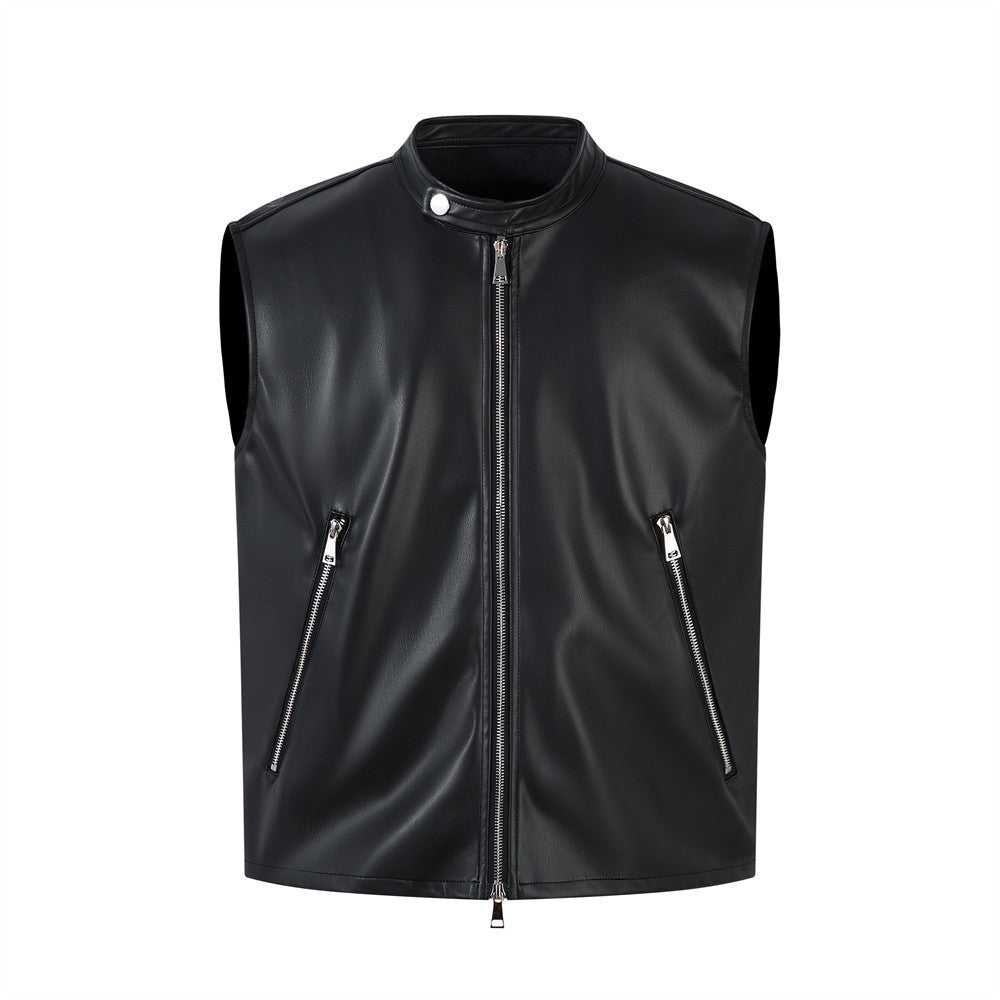 Personalized Motorcycle Leather Clothing With Stand Collar Vest Best YouTube Store
