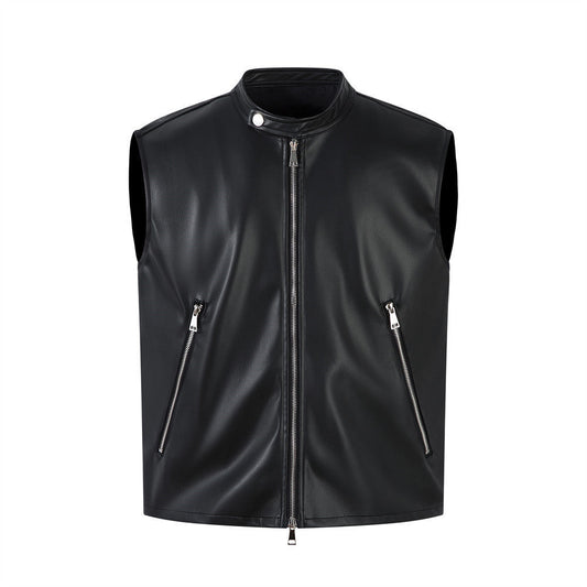 Personalized Motorcycle Leather Clothing With Stand Collar Vest Best YouTube Store