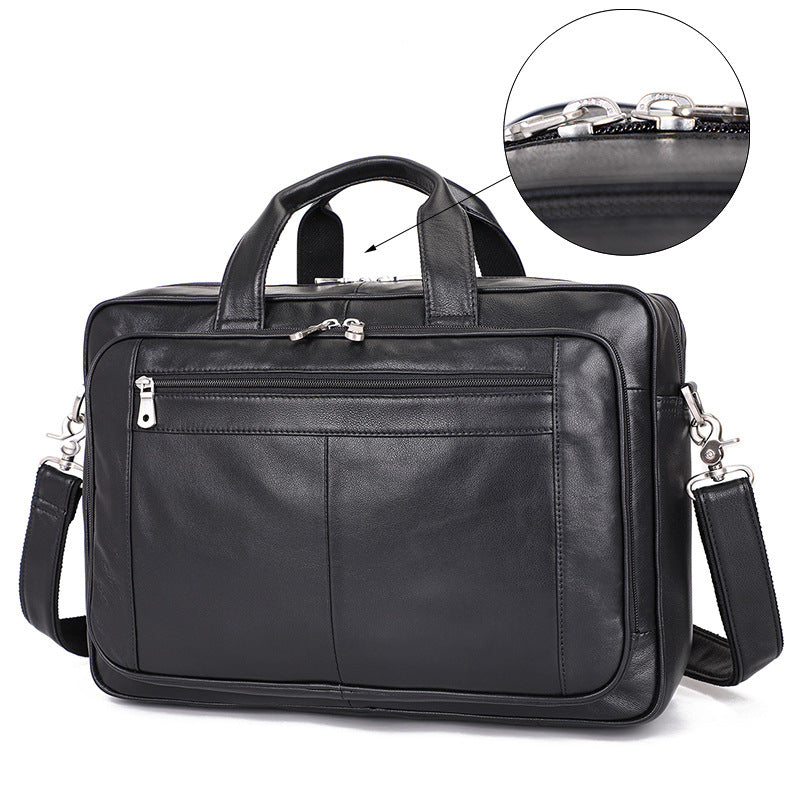 Vintage Leather Men's Crazy Horse Leather Handbag Large Business CJD