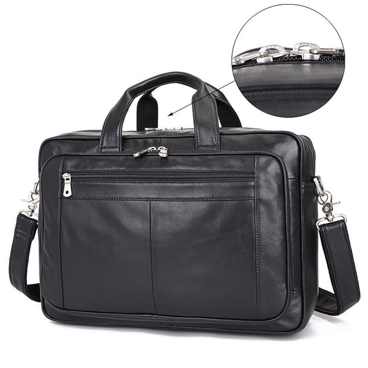 Vintage Leather Men's Crazy Horse Leather Handbag Large Business CJD