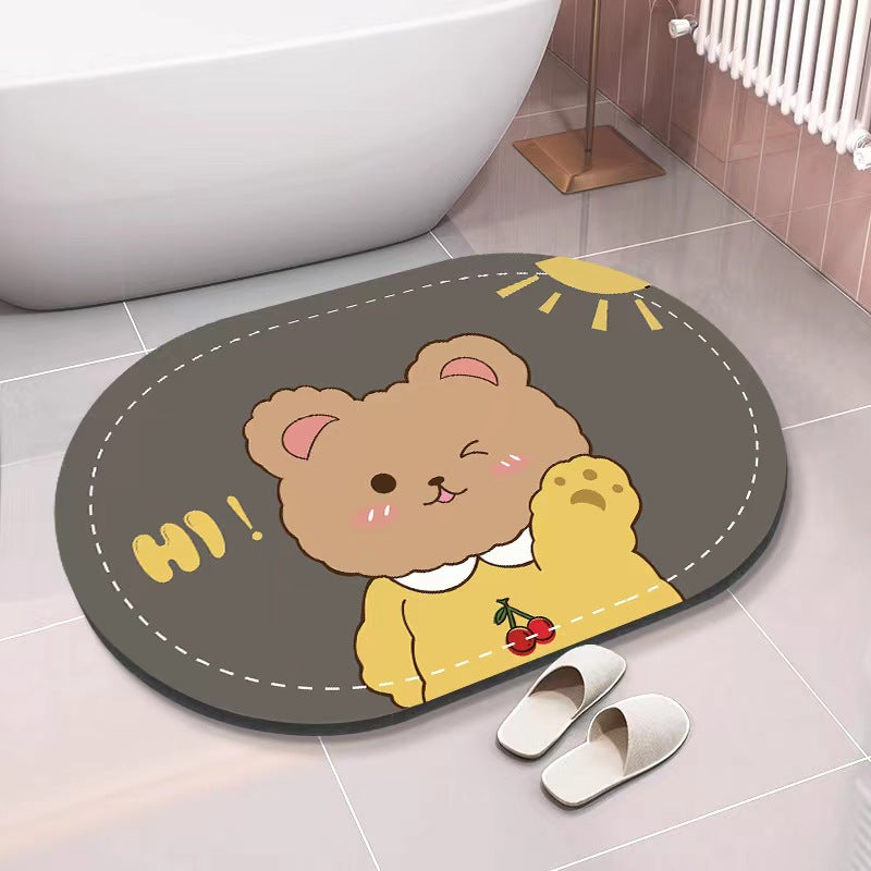 Cartoon Cute Bear Diatom Mud Soft Water Absorbent Floor Mat Anti Slip