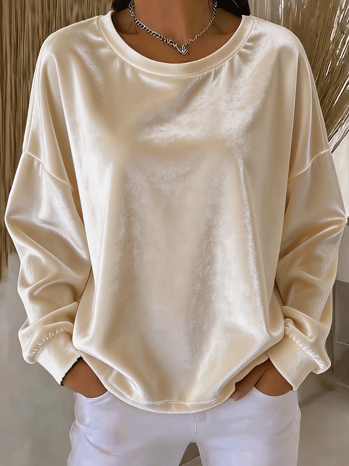Casual Round-neck Velvet Solid-color Long-sleeve Shirt NorixaFashion.com