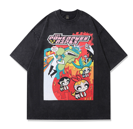 White Summer T-Shirt with Japanese Harajuku Prints Pi-Mart