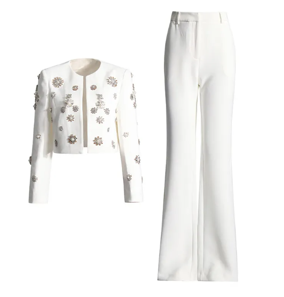 Women's Fashion Side-Slit Bootcut Trousers Suit Set (Jacket + Pants) Pi-Mart