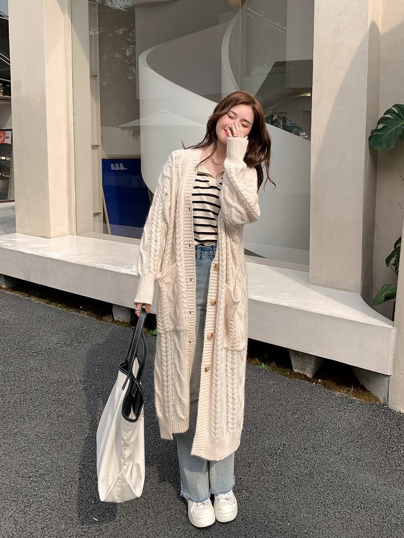 Mid-Length Mohair Knitted Cardigan Jacket for Women Pi-Mart