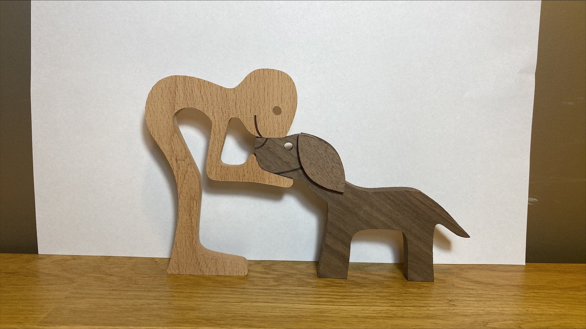 DIY Figurine Wood Dog Ornament Sculpture Home Decoration A Man A Dog Wood Sculpture Christmas Gifts Model Decor PearlNestDecor.com