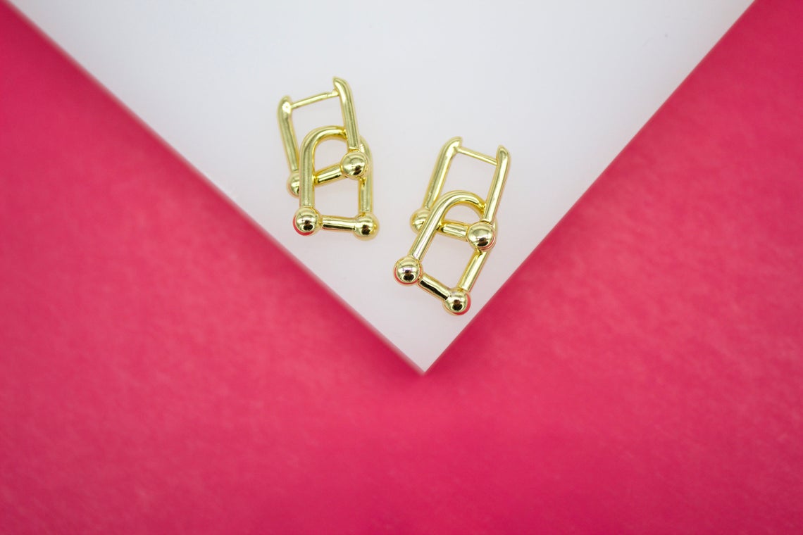 18K Gold Filled Designed Dangle Link Earring Huggies (K227) LuxuryLifeWay Online Store