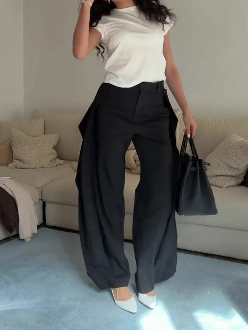 High Waist Draped Wide Leg Suit Pants NorixaFashion.com