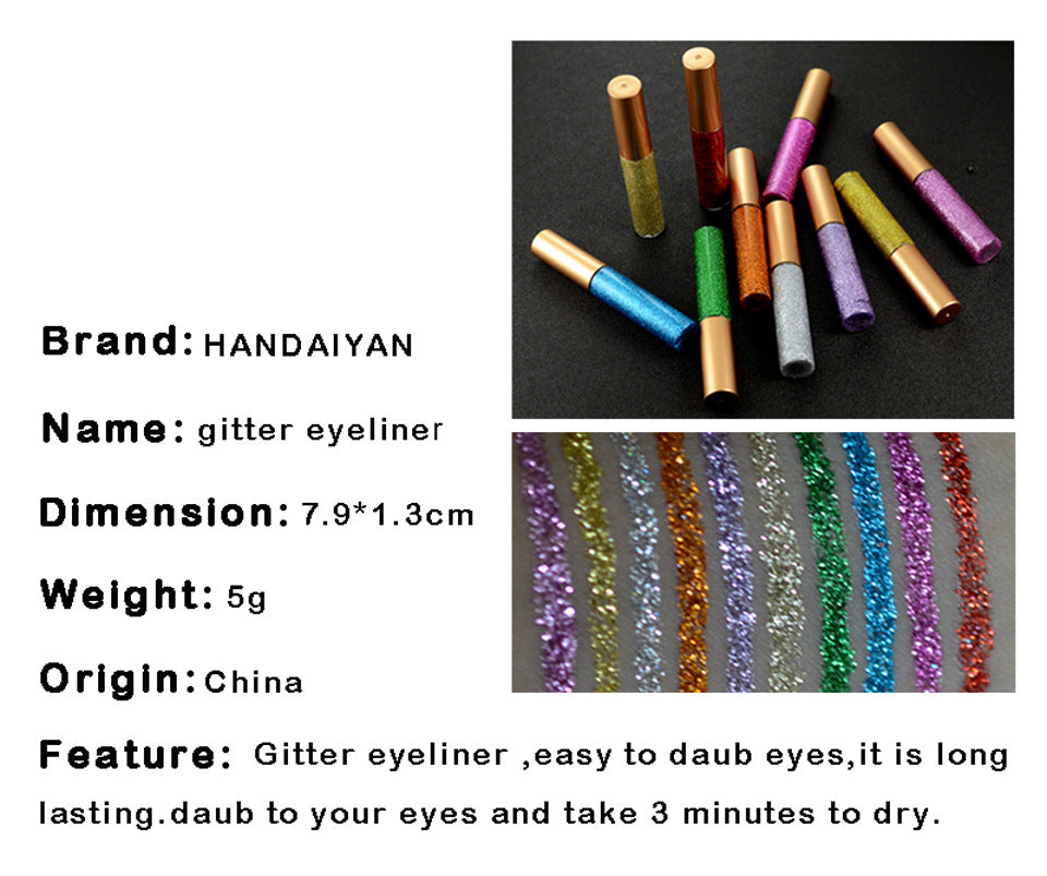 HANDAIYAN Brand 1 Pcs Glitter Liquid Eyeliner Pen 10 Colors Metallic Shine Eye Shadow & Liner Combination Pencil Eyes Makeup LadyShow.Store