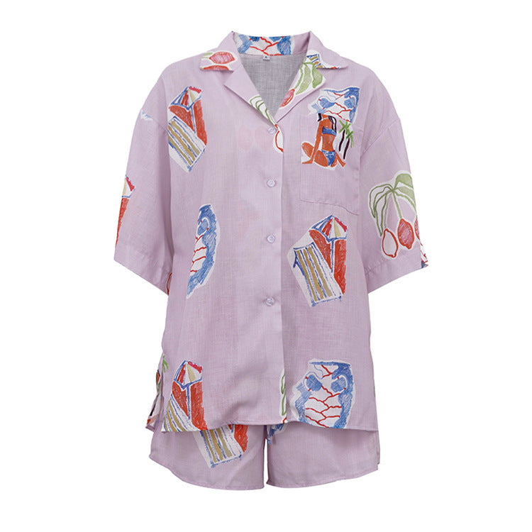 Tropical Print Linen Blend Shirt & Shorts Co-ord Set NorixaFashion.com